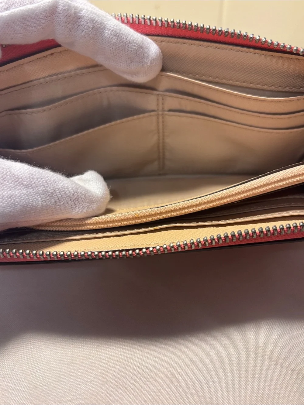 EUC Coach Peyton Dream C Slim Zip Around Wallet - White & Pomegranate Pink